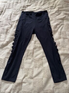 High-Rise Black Leggings with Side Ladder Detail